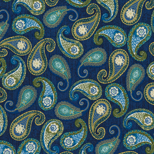 Tossed Paisley - Metallic - Paisley on Blue by Veronique Charm