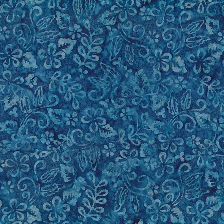 Batik - Blue Smoke - Plumeria- Denim - small blue floral on blue