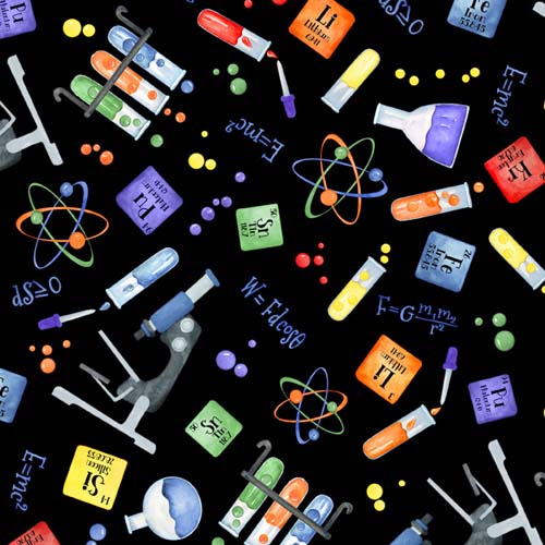 School is Cool - Science Toss- Black - colorful science equipment on black