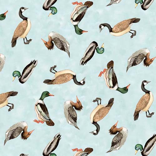 Down By The Lake - Tossed Ducks - Light Blue - ducks on lt. blue by Susan Winget