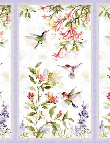 Hummingbird Floral - Approx 24in. PANEL - hummingbirds among flowers