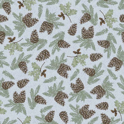 Timberland Trails - Pine Cone- Blue - tossed pine cones on light blue