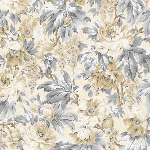 Lockwood Manor - Packed Floral - Cream - floral in gray & tan on cream