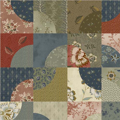 Garden Tale - Kaleidocope - Multi - red. blue & taupe drinkard's path squares