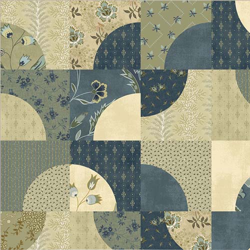 Garden Tale - Kaleidocope - Blue Suede - cream,blue drunkard's path squares