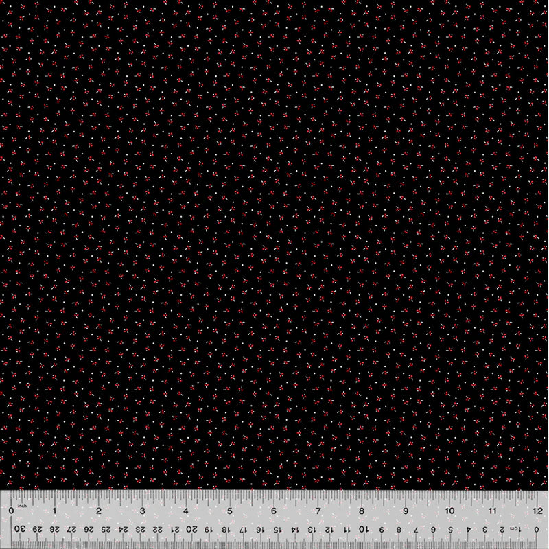 Sable & Scarlet - Fine Petals- Black - red ditsy & cream dots on black