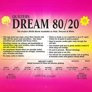 Quilters Dream White 80/20 Select - Throw 60x60 - white batting