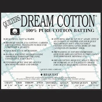 Quilters Dream Cotton- Craft batting-46x36-Natural Request Dream Cotton
