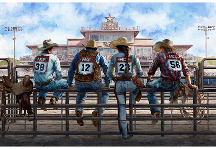 Rodeo Dreams - 28 in. PANEL -Denim - cowboys& girl at rodeo