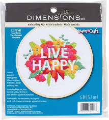 Live Happy Embroidery Kit with 6" hoop by Dimensions Stitchery