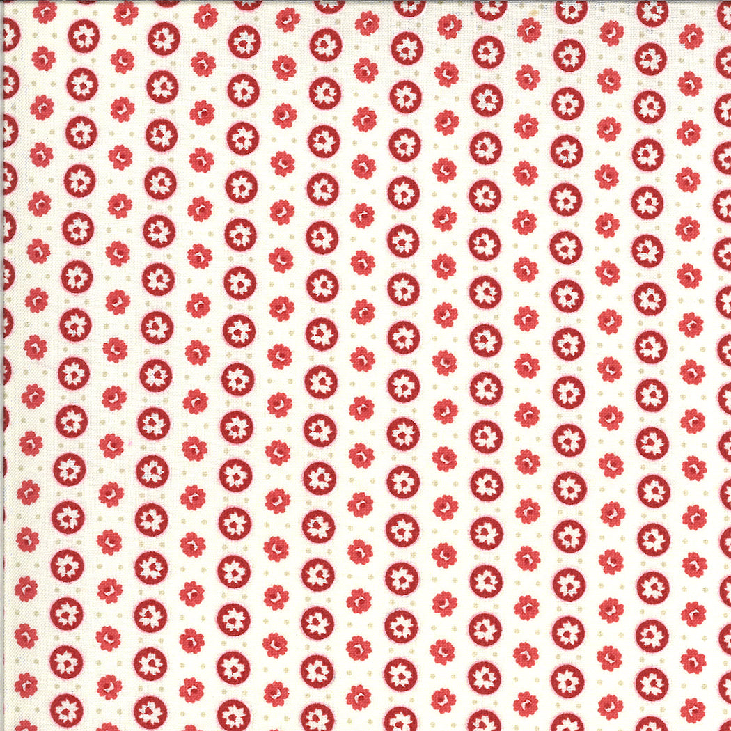 Roselyn - Circle Dot - Ivory Red - rows of red and white flowers oncream
