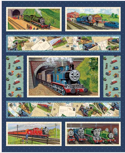 Thomas & Friends 80th Anniversary - 1yd. PANEL - various scenes w/trains (122)