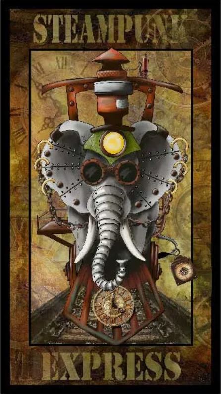Steampunk Express - PANEL 24"- Large steampunk elephant train