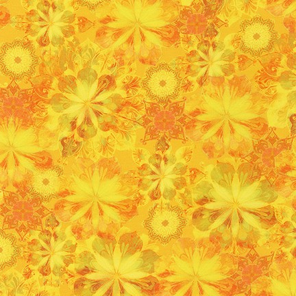 Venice - Yellow -geometric yellow flowers on yellow background