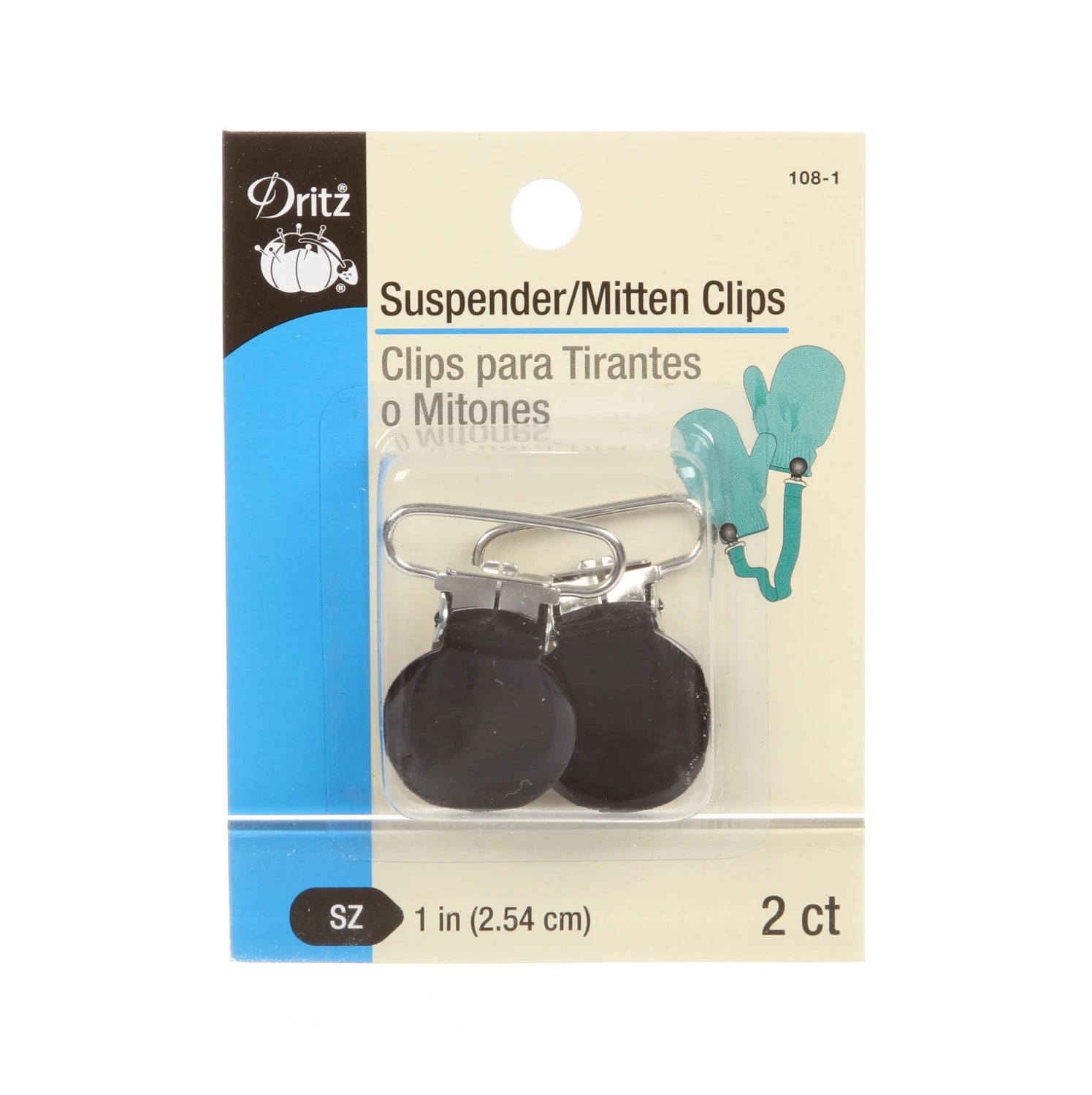Suspender/Mitten Clips - 1" Black 2/pk SZ Dritz #108-1