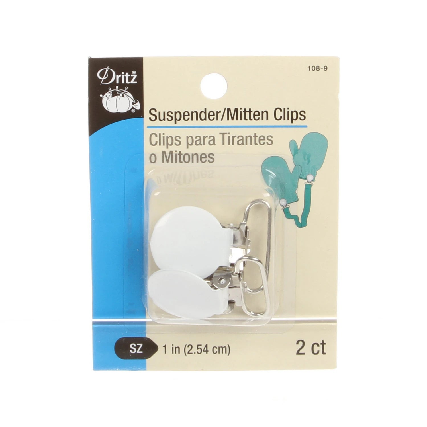 Suspender/Mitten Clips - 1" White 2/pk SZ Dritz #108-9