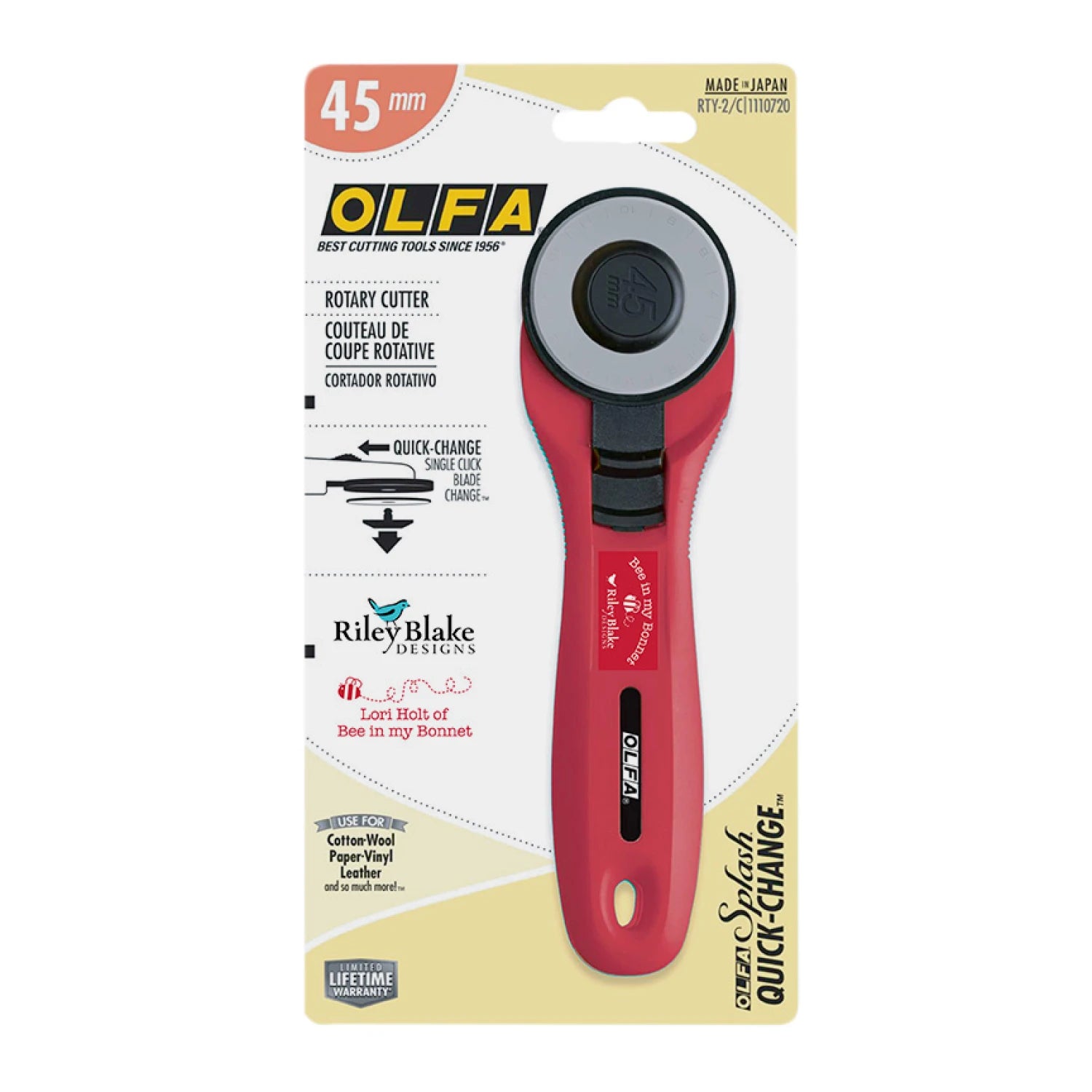 Olfa 45mm Rotary Cutter - Lori Holt - Red straight handle