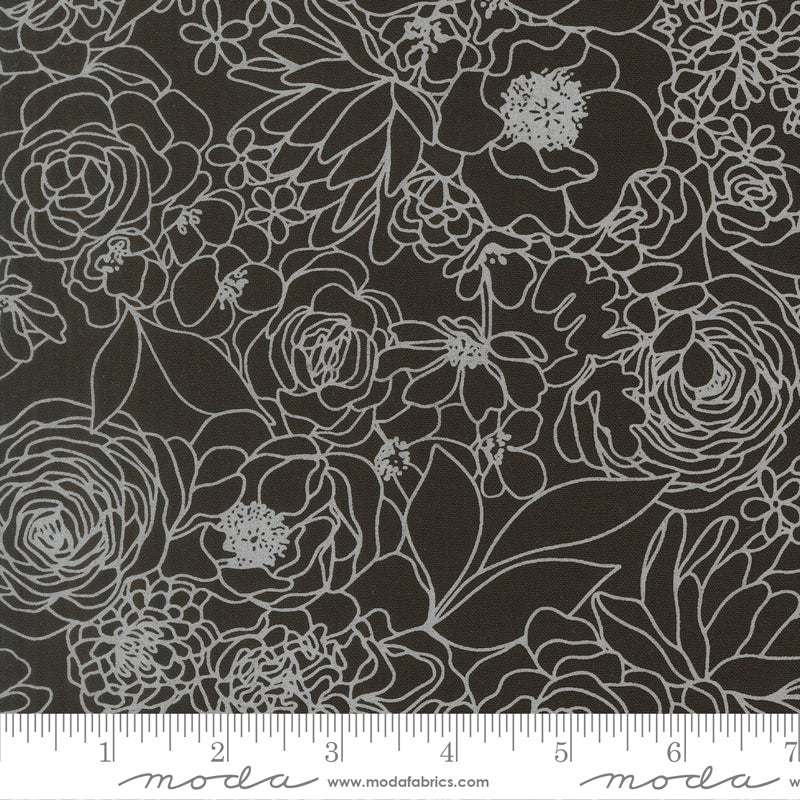 True To Hue - Hidden Facet Florals - Black As Night/White - white line drawings
