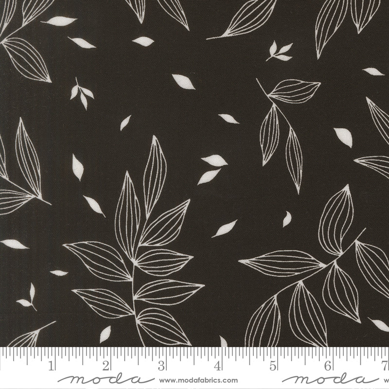 True To Hue - Falling Leaves - Black as Night - white leaves on black