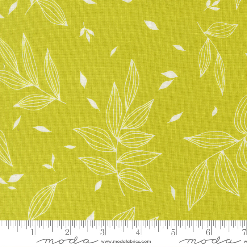 True To Hue - Falling Leaves -Citronized - white leaves on lime green