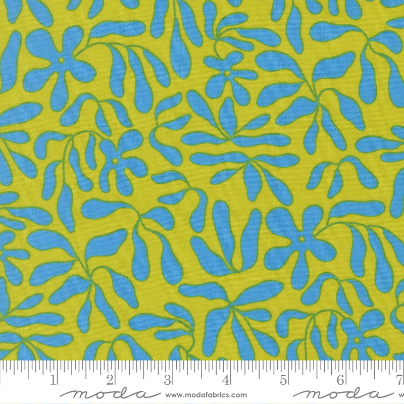 True To Hue - Obsura Florals - Citronized - blue floral on lime green