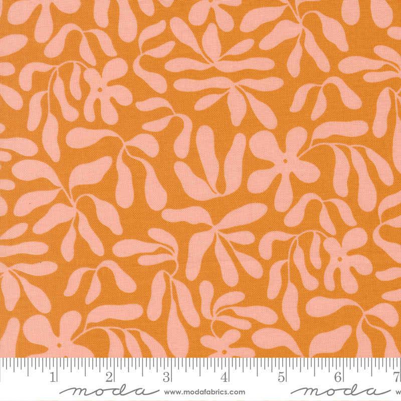 True To Hue - Obsura Florals - Marmalade - pink floral on orange