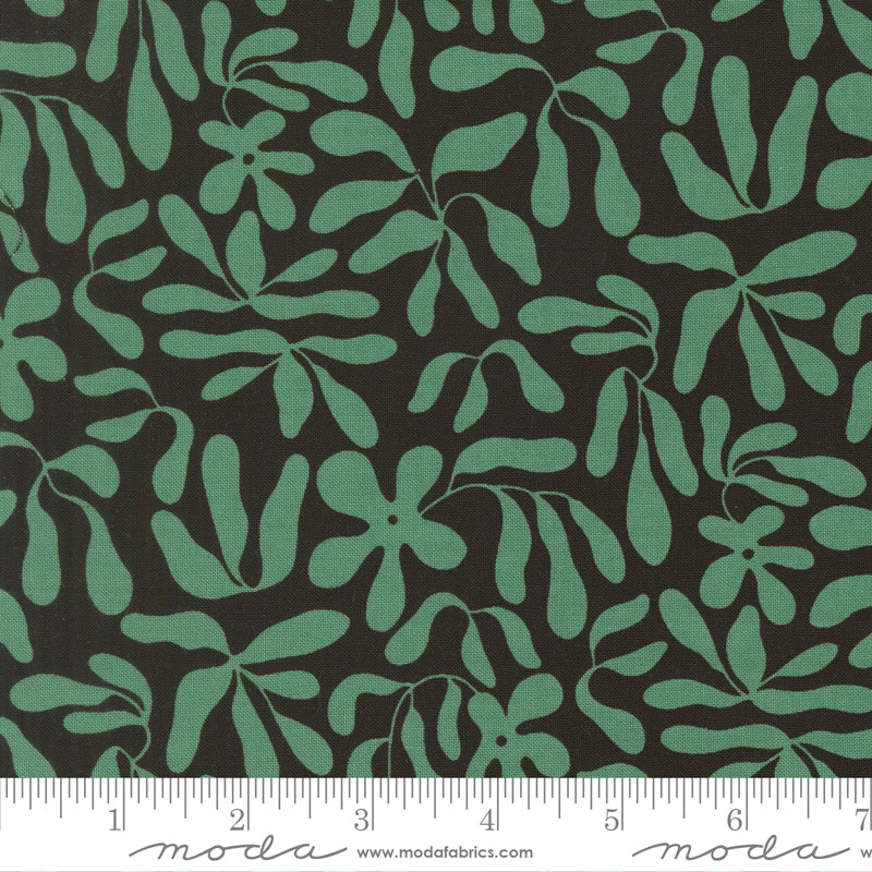 True To Hue - Obsura Florals - Night Composed - teal floral on black