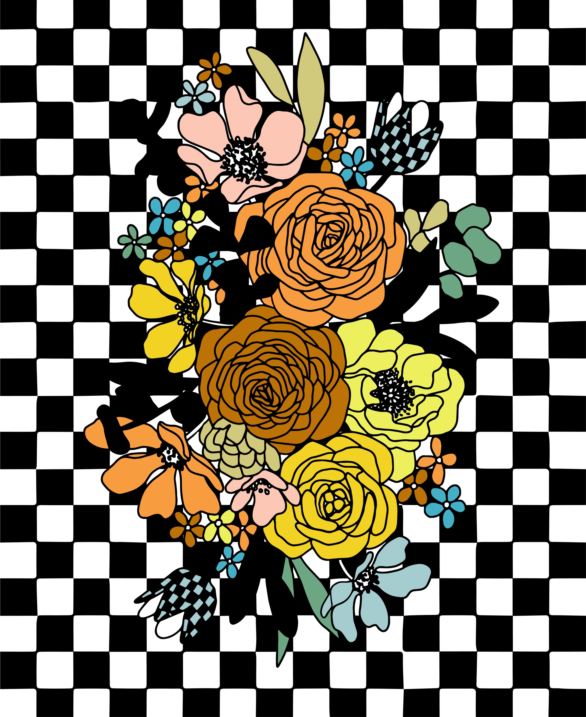 True To Hue - 1yd. PANEL - Chromatic Muse - Black as night - large floral