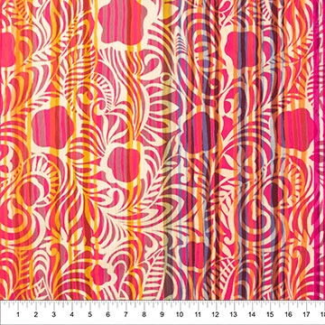 Color Me Banyan Batik -Veranda - Floral Stripe - Wild orange