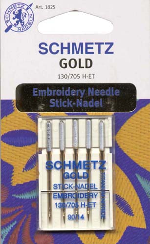 Schmetz Gold Titanium Embroidery Needles - 90/14 #1825