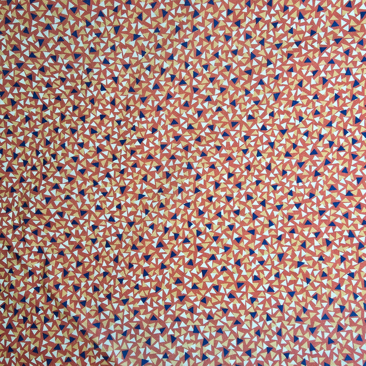 Audrey - Triangle - Red - tiny cream, blue & orange triangles on red