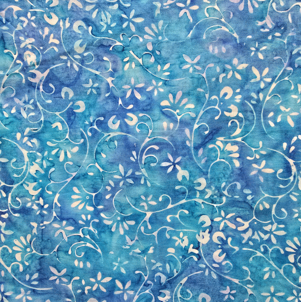 Bali Batik - Ditsy Floral - Sea Salt - white and blue flowers on turquoise