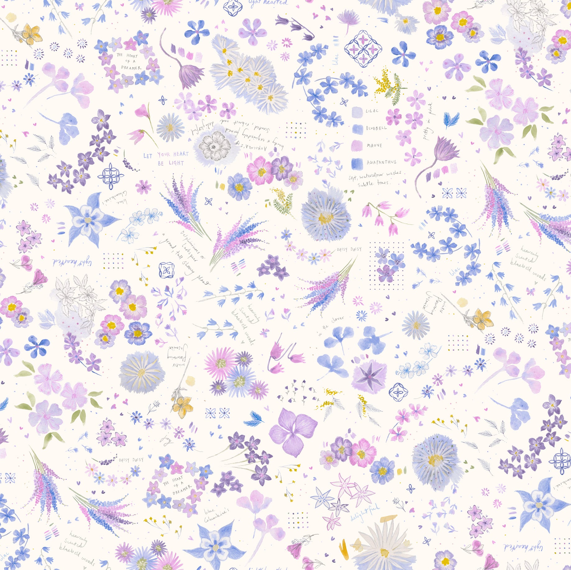 Delphinium - Flourish Checks - Agapanthus - floral lattice on dk blue