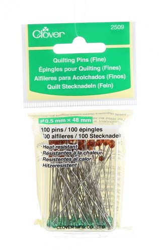 Clover Quilting Pins - Fine - Heat Resistant Glass Head-Orange & Green Heads