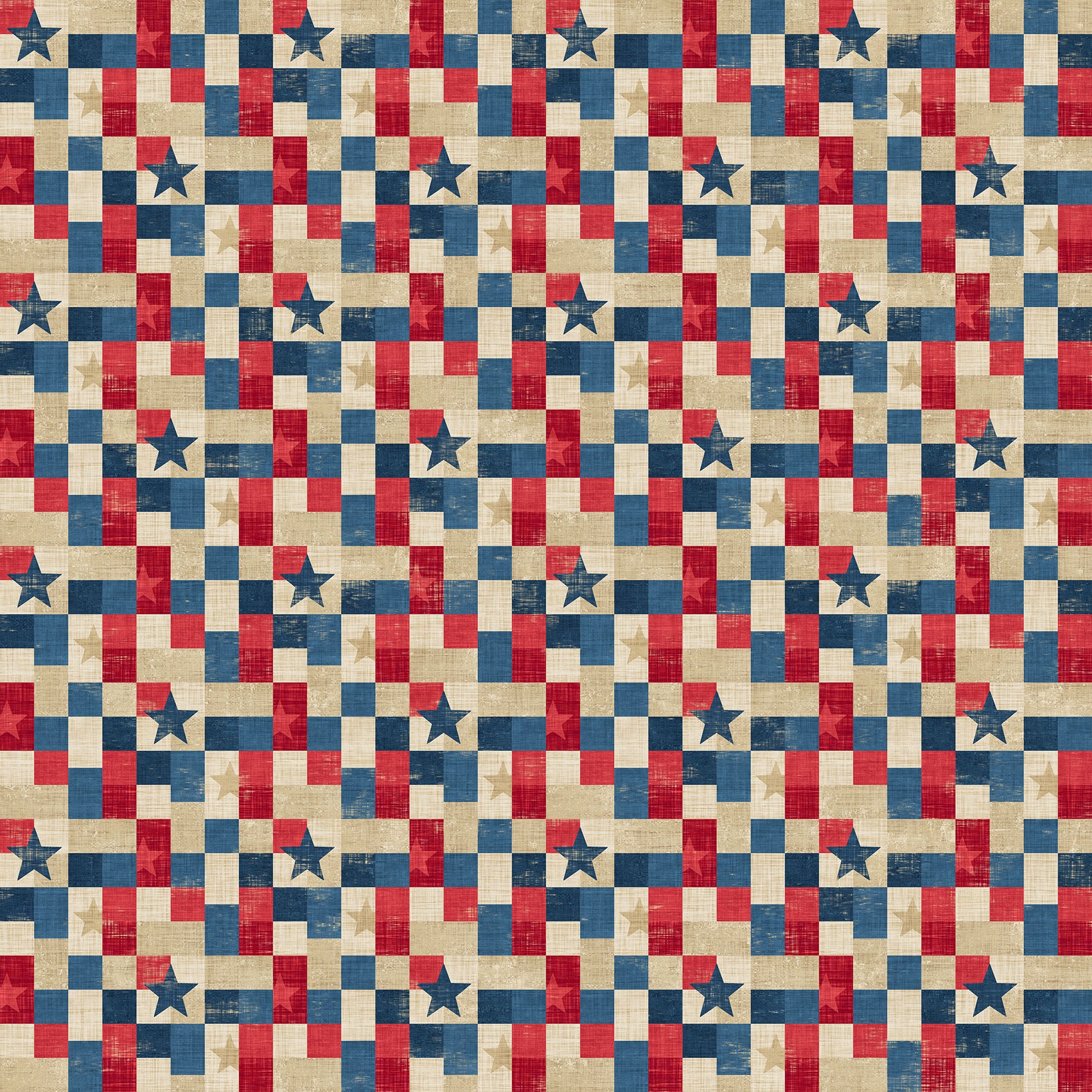 American Heartland - Patchwork - beige/multi - red, tan & blue squares w/stars