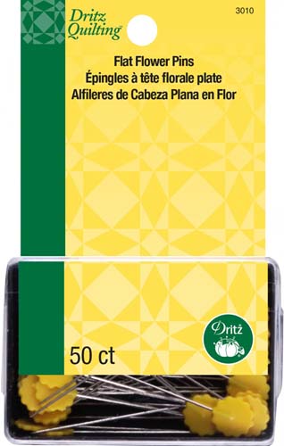 Dritz Flat Flower Head Pins - 50 Count - 2" fine pins with yellow flower head
