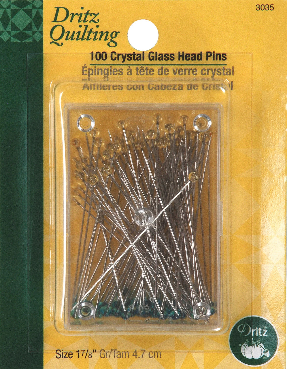 Dritz - Quilting Pins - 1 7/8long -  Crystal Glass Head Pins, 100ct.