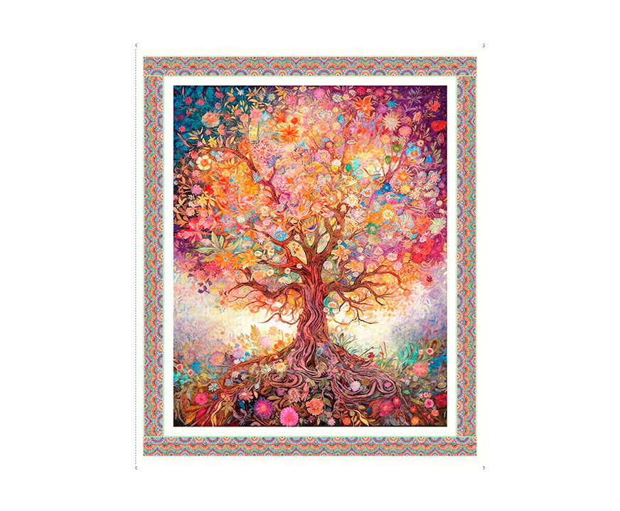 Spring Bling - Tree PANEL approx. 1 yd panel- bright pastel floral tree