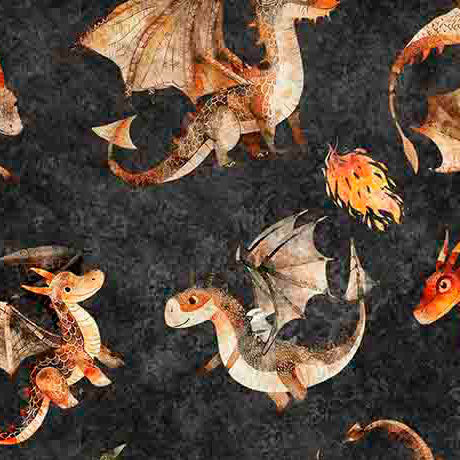 Dragon Dreams - Dragons - Charcoal - tossed dragons on black