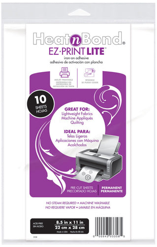 HeatNBond -EZ Print Lite - - Ten 8.5 x 11 sheets - iron on adhesive