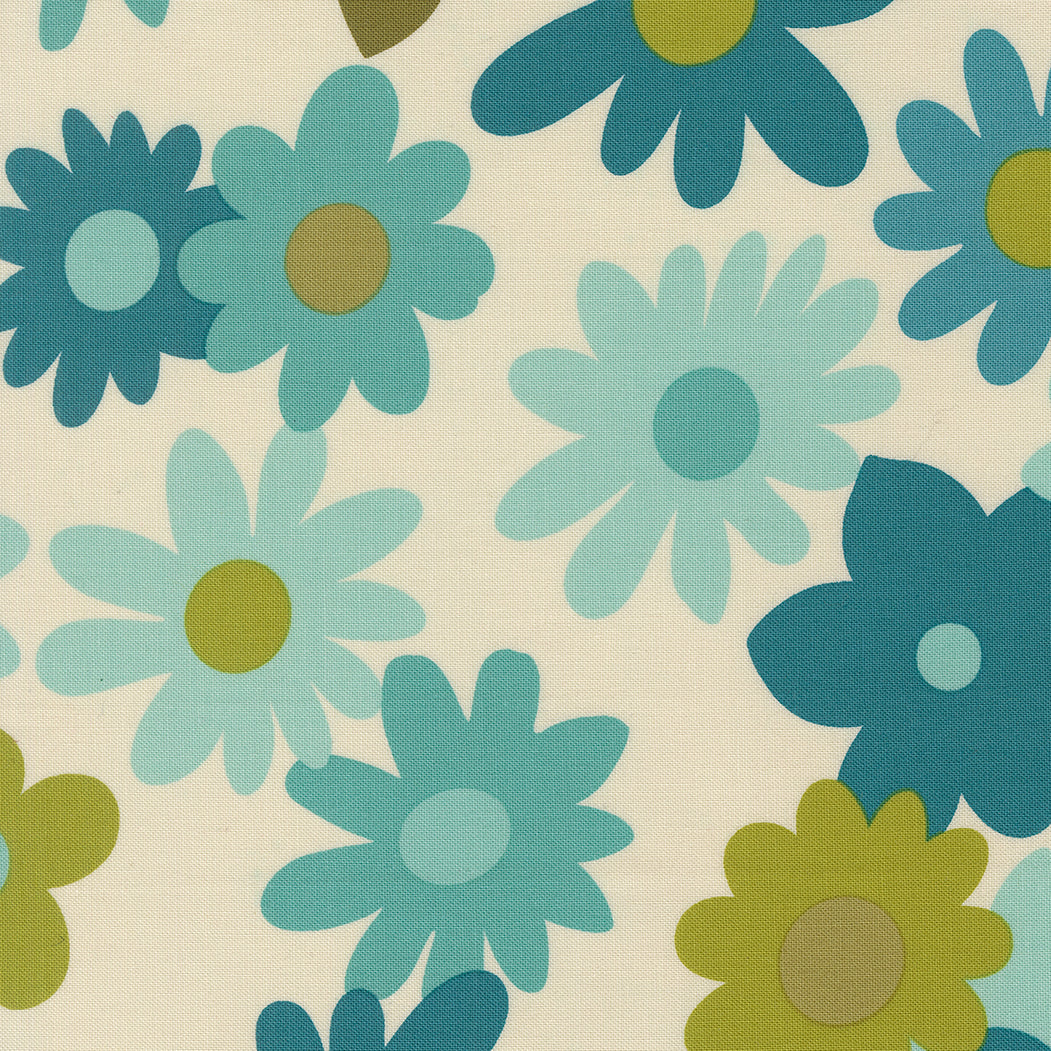 Happy Daze - Blooming Blossoms - Aqua - aqua floral on cream
