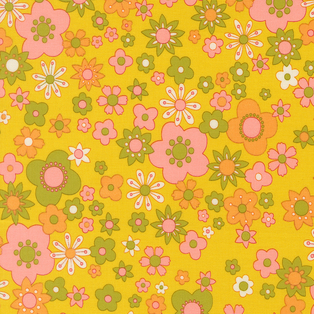 Happy Daze - Petal Power - Citrine - small floral on yellow
