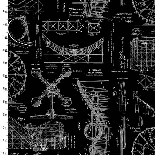 Amazement Park - Blueprint - Black - schematics of park rides white on black