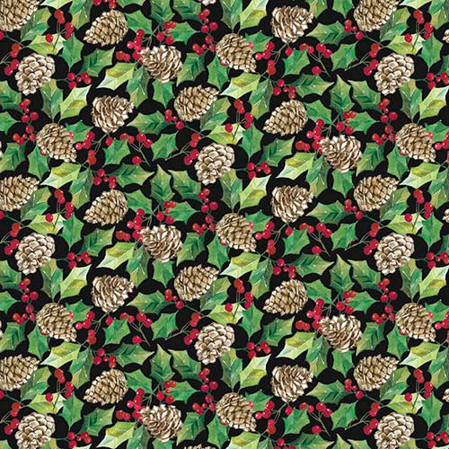 Dreaming of a Farmhouse Christmas - Holly & Pinecones - Black