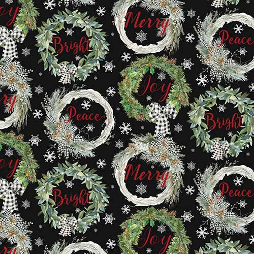 Dreaming of a Farmhouse Christmas - Snow Wreath - Black - wreaths on black