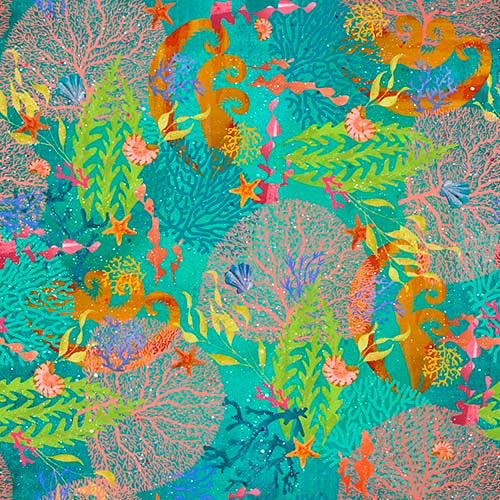 Shining Sea - Colorful Coral - Turquoise - colorful coral & plants on turquoise