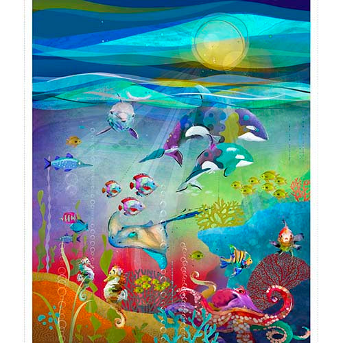 Shining Sea - Shining Sea 1yd. PANEL - Multi - Sea animals, corals & plants