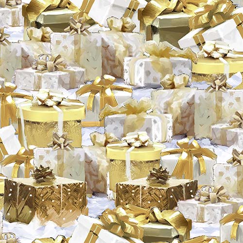 Here Comes Santa - Gifts Galore - Gold - packed gold & cream presents