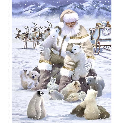Here Comes Santa - Snow Friends -  36in. PANEL - Large Santa w/ animal friends