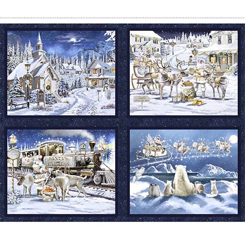 Here Comes Santa - Here ComesSanta -  36in. PANEL -  4 smaller panels w/ Santas